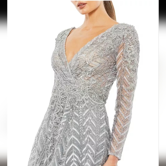 Mac Duggal 20189 Embellished Illusion Long Sleeve Wrap Over A Line size 4 - Picture 3 of 14